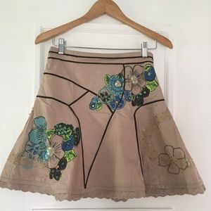 Detailed Blush Pink A-Line Skirt w/Brown Cording